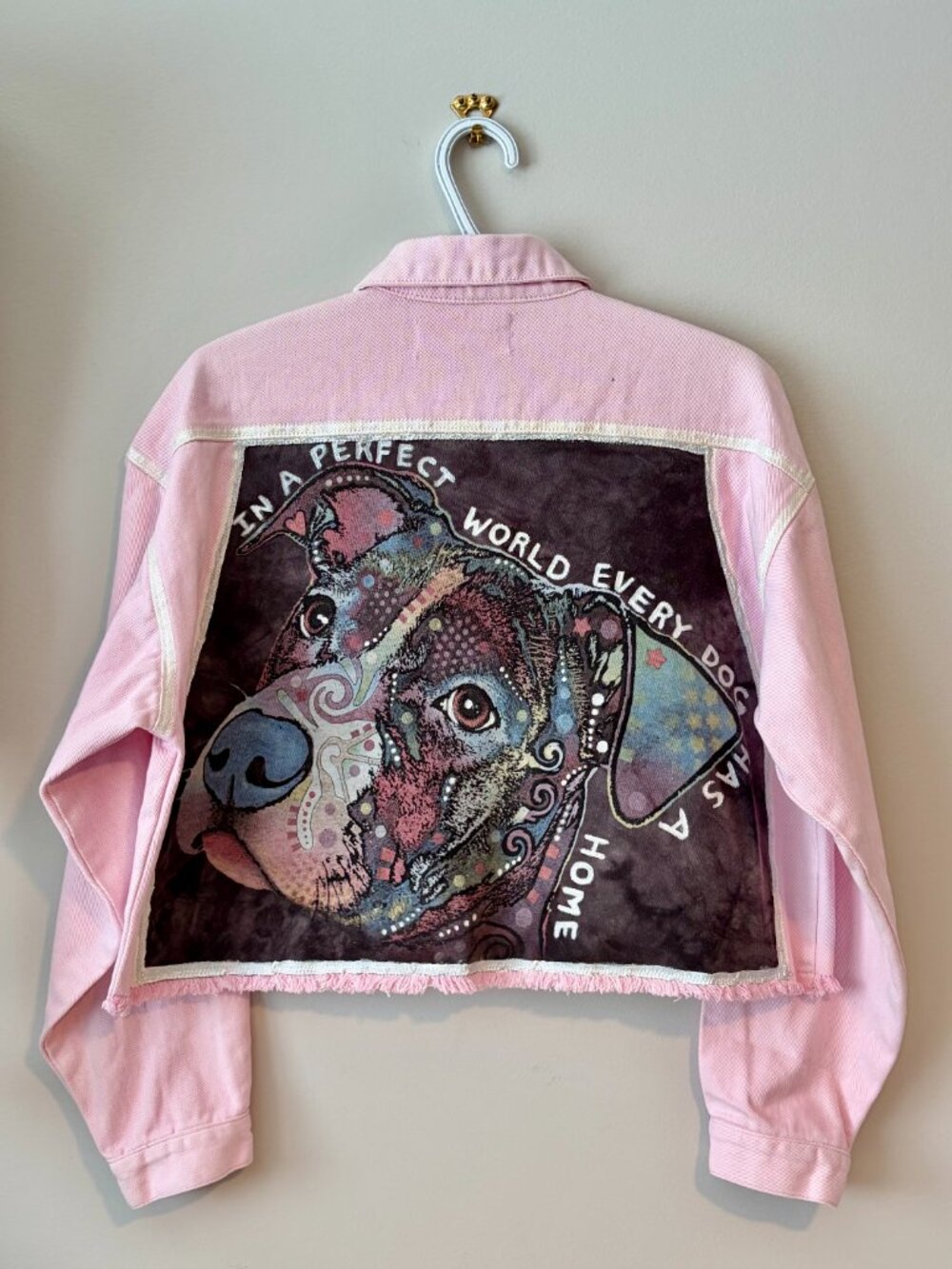 Up-cycled & Hand-painted Dog-themed Denim Jacket
